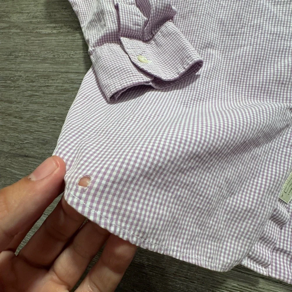 J Crew Shirt Mens M Pink Gingham 2-Ply Cotton Button Heritage Preppy Minimal